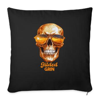 Gilded Grin, Skull, Gold, Skeleton, Gift - Sofa pillowcase 17,3'' x 17,3'' (45 x 45 cm) - black - Front