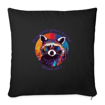 Street Cats, Raccoon, Local, Gift, Cat - Sofa pillowcase 17,3'' x 17,3'' (45 x 45 cm) - black - Front
