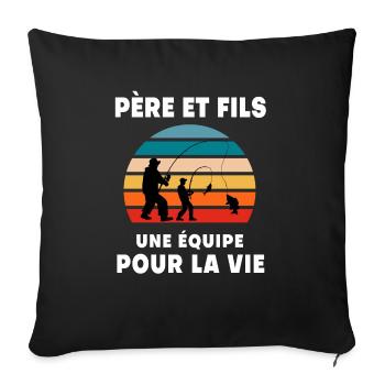 Vater und Sohn Angeln Vintage Retro Papa Fischer - Sofakissenbezug 45 x 45 cm - Schwarz - Vorne
