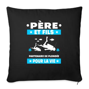 père et fils plongée duo partenaire papa plongeur - Housse de coussin décorative 45 x 45 cm - noir - Devant