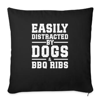 Facilement distrait par les chiens et les côtes levées au barbecue - Housse de coussin décorative 45 x 45 cm - noir - Devant