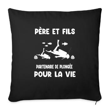 père et fils plongée partenaire père papa plongeur - Housse de coussin décorative 45 x 45 cm - noir - Devant