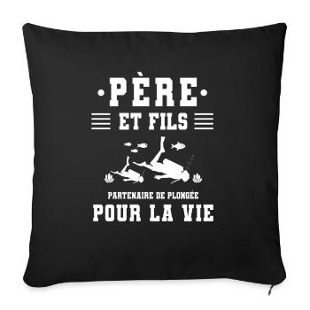 père fils plongée papa plongeur - Housse de coussin décorative 45 x 45 cm - noir - Devant