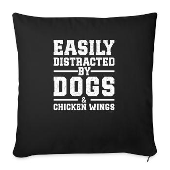 Facilement distrait par les chiens et les ailes de poulet - Housse de coussin décorative 45 x 45 cm - noir - Devant