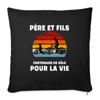 Vater und Sohn Retro Vintage Fahrrad Sonnenuntergang Papa - Sofakissenbezug 45 x 45 cm - Schwarz - Vorne