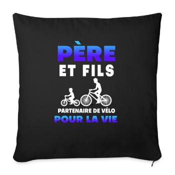 father son bike partner duo man dad cyclist - Sofa pillowcase 17,3'' x 17,3'' (45 x 45 cm) - black - Front