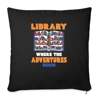 Bibliothek Wo Die Abenteuer Beginnen - Farbiges - Sofakissenbezug 45 x 45 cm - Schwarz - Vorne
