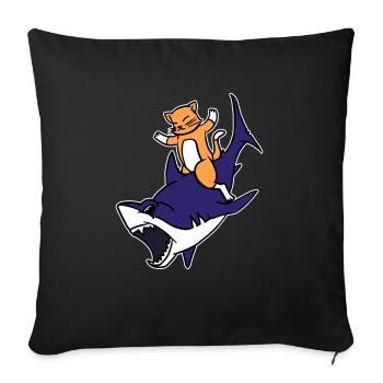 Chaton chevauchant un requin Drôle Chat mignon Jeu de mots graphique - Housse de coussin décorative 45 x 45 cm - noir - Devant