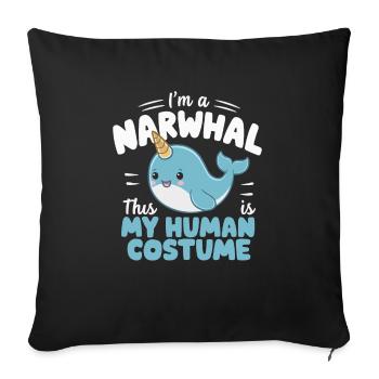 Amoureux du narval Licorne de l’animal marin Narval - Housse de coussin décorative 45 x 45 cm - noir - Devant
