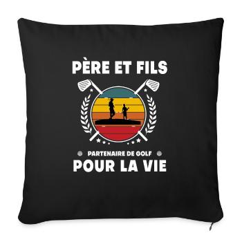 Vater und Sohn Vintage Golf Retro Papa Golfer - Sofakissenbezug 45 x 45 cm - Schwarz - Vorne