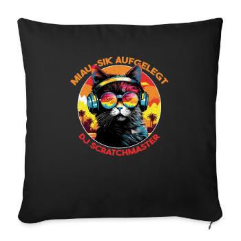 Cat, DJ Cat, Animal Lover, Gift, Music - Sofa pillowcase 17,3'' x 17,3'' (45 x 45 cm) - black - Front