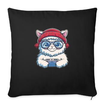 Alpaga Lama Gaming Jeu Vidéo Gamer - Housse de coussin décorative 45 x 45 cm - noir - Devant