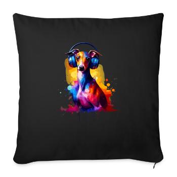 Splash Art Headphones Italian Greyhound Italian - Sofa pillowcase 17,3'' x 17,3'' (45 x 45 cm) - black - Front