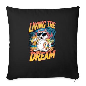 chat et biere, vivre un reve - humour - Housse de coussin décorative 45 x 45 cm - noir - Devant