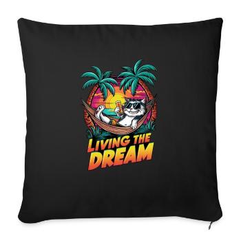 Cat with a beer at the beach - humor - Sofa pillowcase 17,3'' x 17,3'' (45 x 45 cm) - black - Front