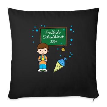 Endlich Schulkind Junge 2024 Einschulung Schule - Sofakissenbezug 45 x 45 cm - Schwarz - Vorne