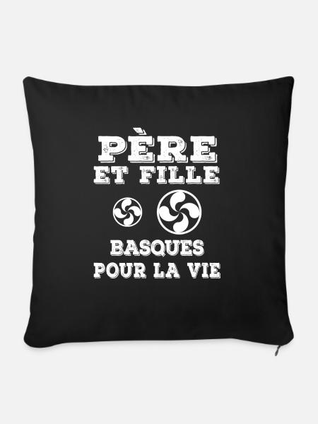 père et fille papa pays basque - Housse de coussin décorative 45 x 45 cm - noir