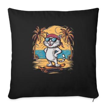 Skate Cat - Cute and Cool Kitten - Sofa pillowcase 17,3'' x 17,3'' (45 x 45 cm) - black - Front