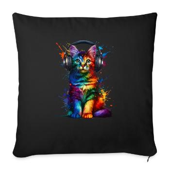 Colorful Splash Art Headphones Chausie Jungle Curl - Sofa pillowcase 17,3'' x 17,3'' (45 x 45 cm) - black - Front