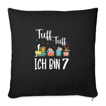 7 Jahre Jungen Geburtstagsmotiv Zootiere Zug Tuff - Sofakissenbezug 45 x 45 cm - Schwarz - Vorne