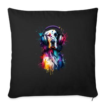Splash Art Headphones English Setter Laverack - Sofa pillowcase 17,3'' x 17,3'' (45 x 45 cm) - black - Front