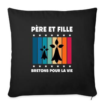 père et fille papa bretagne vintage breton - Housse de coussin décorative 45 x 45 cm - noir - Devant