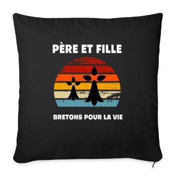 père et fille vintage papa bretagne breton - Housse de coussin décorative 45 x 45 cm - noir - Devant