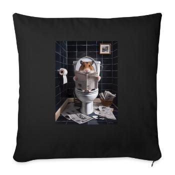 Hamster Toilette Zeitung lesen Geschenk - Sofakissenbezug 45 x 45 cm - Schwarz - Vorne