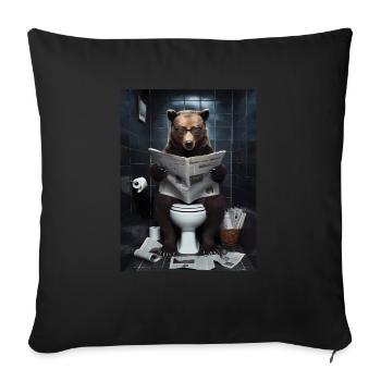 Bär Toilette lesen Zeitung Geschenk - Sofakissenbezug 45 x 45 cm - Schwarz - Vorne