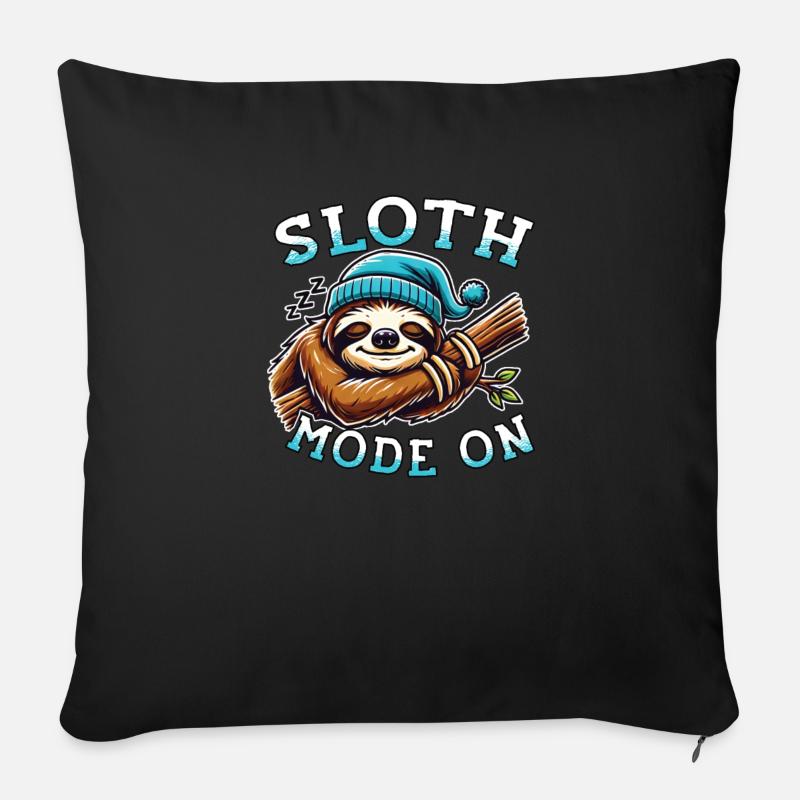 Relaxed atmosphere with our Sloth Mode On - Sofa pillowcase 17,3'' x 17,3'' (45 x 45 cm) - black