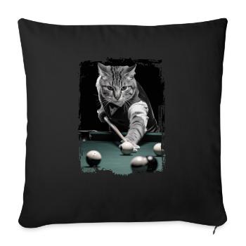 Katze spielt Billard Geschenk - Sofakissenbezug 45 x 45 cm - Schwarz - Vorne
