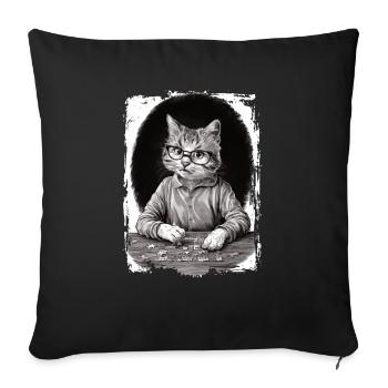Katze spielt Puzzle Geschenk - Sofakissenbezug 45 x 45 cm - Schwarz - Vorne