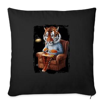 Tiger spielt Puzzle Geschenk - Sofakissenbezug 45 x 45 cm - Schwarz - Vorne