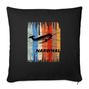 Narval rétro Vintage Licorne de la mer Arc-en-ciel - Housse de coussin décorative 45 x 45 cm - noir - Devant