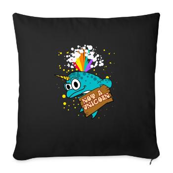 Narval Pas Une Licorne Drôle Créature De La Mer Arc-En-Ciel - Housse de coussin décorative 45 x 45 cm - noir - Devant