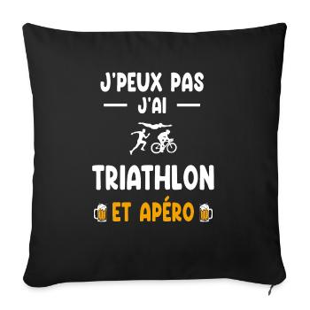 triathlète je peux pas j'ai triathlon apéro - Housse de coussin décorative 45 x 45 cm - noir - Devant
