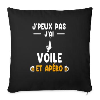 planchiste je peux pas j'ai voile apéro - Housse de coussin décorative 45 x 45 cm - noir - Devant