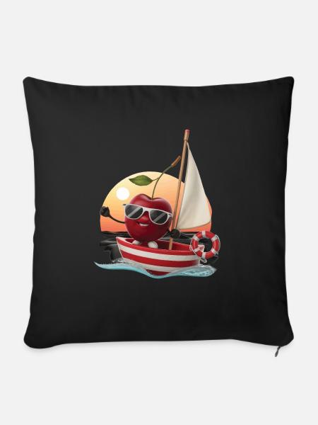 Obst Kirsche Bootfahren Geschenk - Sofakissenbezug 45 x 45 cm - Schwarz