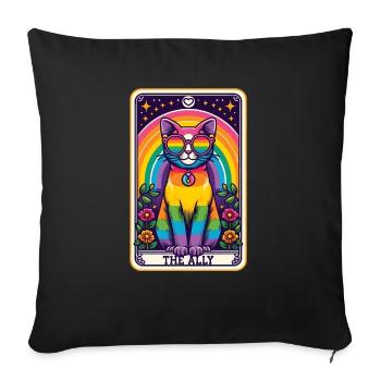 Carte de Tarot, Chat, L’Allié, Arc-en-ciel, Chat LGBTQ - Housse de coussin décorative 45 x 45 cm - noir - Devant
