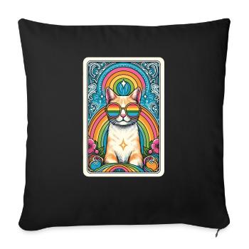 Carte de Tarot, Chat, L’Allié, Arc-en-ciel, Chat LGBTQ - Housse de coussin décorative 45 x 45 cm - noir - Devant