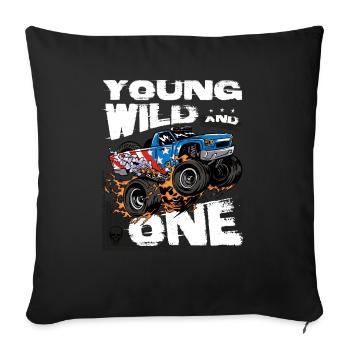 Young, Wild and 1st Birthday Boy Monster Truck - Sofa pillowcase 17,3'' x 17,3'' (45 x 45 cm) - black - Front