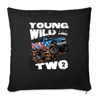 Jeune, sauvage et deux - Monster Truck pour son 2e anniversaire - Housse de coussin décorative 45 x 45 cm - noir - Devant