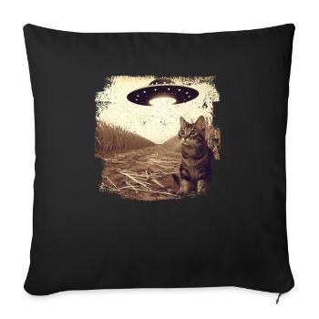 Selfie de chat et d’OVNI, Photographie de nerd bizarre - Housse de coussin décorative 45 x 45 cm - noir - Devant