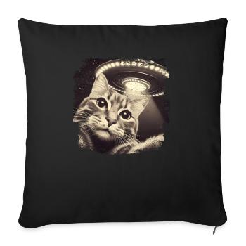 Selfie de chat et d’OVNI, Photographie de nerd bizarre - Housse de coussin décorative 45 x 45 cm - noir - Devant