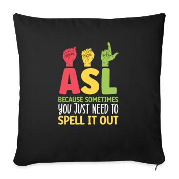 Professeur d’ASL Langue des signes américaine - Housse de coussin décorative 45 x 45 cm - noir - Devant