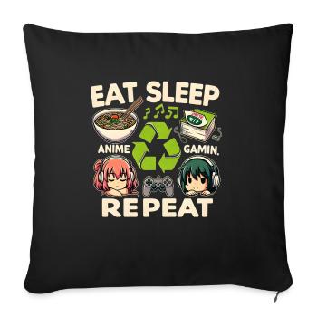 Cute Anime Eat Sleep Anime Repeat Manga - Sofa pillowcase 17,3'' x 17,3'' (45 x 45 cm) - black - Front