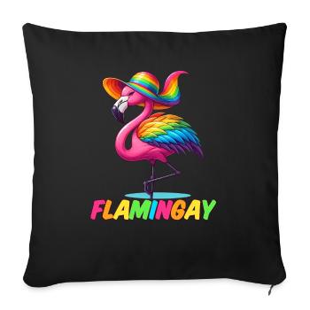 Flamingo Rainbow, Flamingay Gay Animal LGBTQ - Sofa pillowcase 17,3'' x 17,3'' (45 x 45 cm) - black - Front