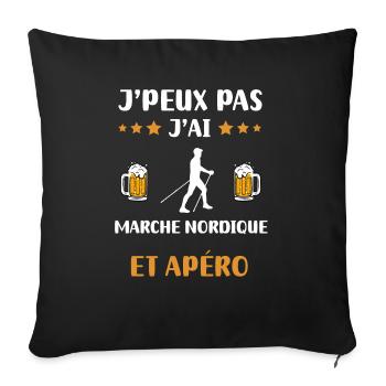 je peux pas j'ai marche nordique apéro humour - Housse de coussin décorative 45 x 45 cm - noir - Devant