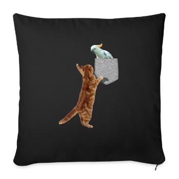 Chat Atteignant Le Cacatoès Dans Fausse Poche Imprimée - Housse de coussin décorative 45 x 45 cm - noir - Devant