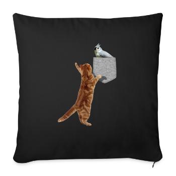 Katze Erreicht Büschelmeise In Falscher Tasche Cool - Sofakissenbezug 45 x 45 cm - Schwarz - Vorne